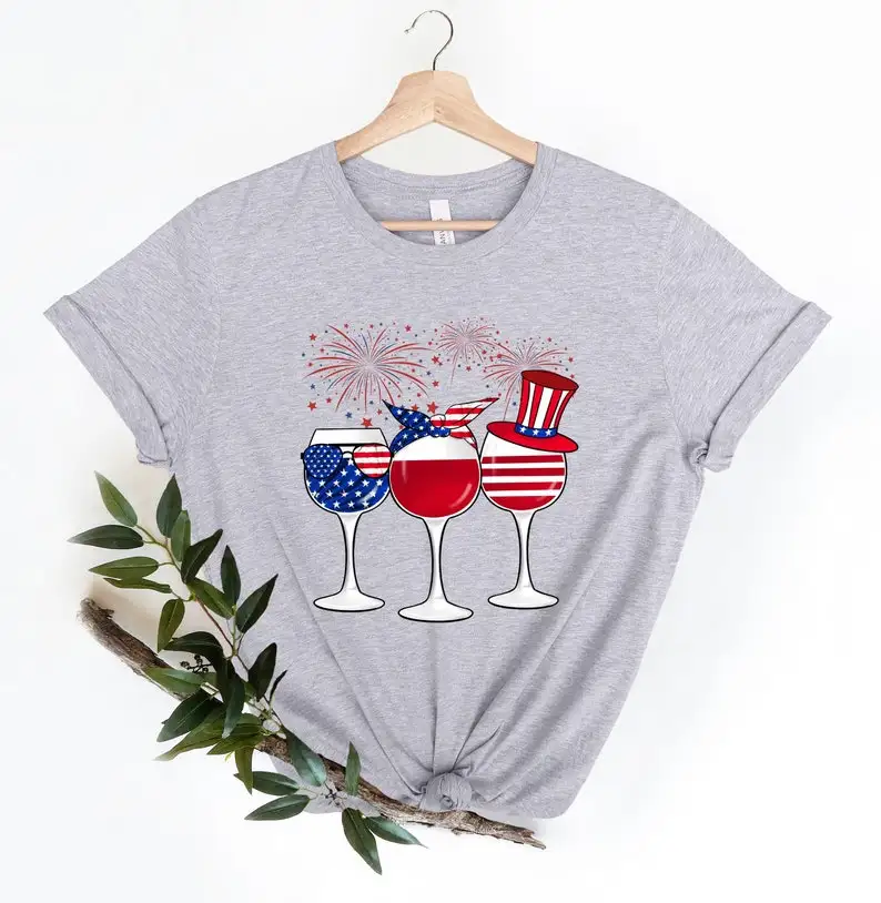 4th Of July Shirt, Red Wine Blue, Patriotic Shirt, Independence Day  Gift For Women 100% Cotton Fashion Streetwear Harajuku y2k