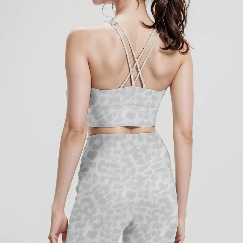 

Luluwomen Leopard Print Fitness Cross Sports Bra Sports Top Yoga Train Shockproof Push Up With Chest Pad Wiht Logo High Quality