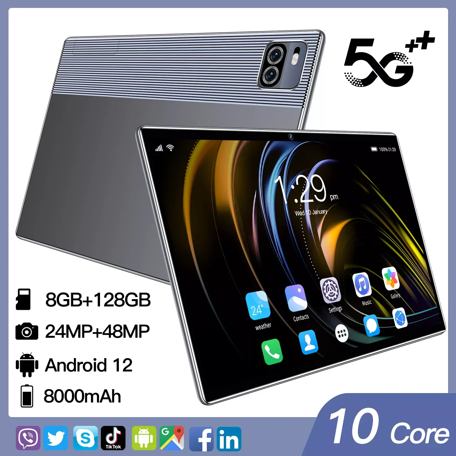 

10 Inch X101 Tablet PC Octa Core High-clarity Display Touch Screen Fast Processor Long Standby Time Support 5G SIM Card WiFi Net