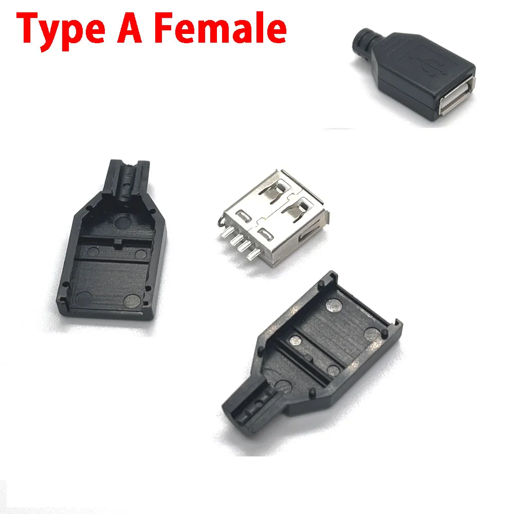 

DIY 10pcs Type A Female USB 4 Pin Plug Socket Connector With Black Plastic Cover USB 2.0 Connect Adapter PCB SDA Data Cable Line