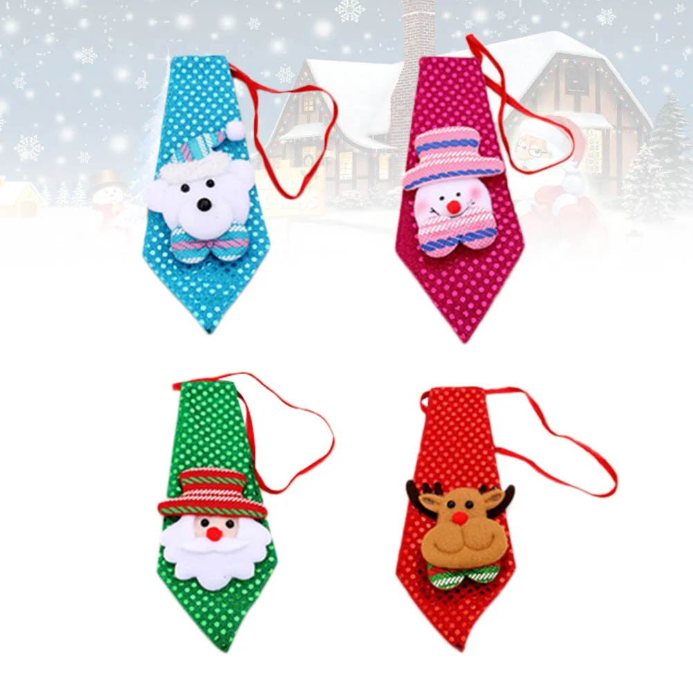 

4PCS Christmas Stocking Stuffer Sequin Holiday Necktie Xmas Neck Wear Christmas Party Favors Holiday Party Necktie