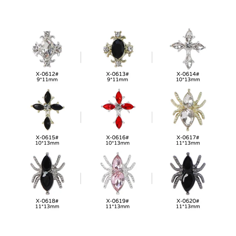 

New Nail Enhancement Dark Wind Alloy Diamond Nail Jewelry Net Red Fashion Design Gun Black Cross Spider Nail Art Decoration
