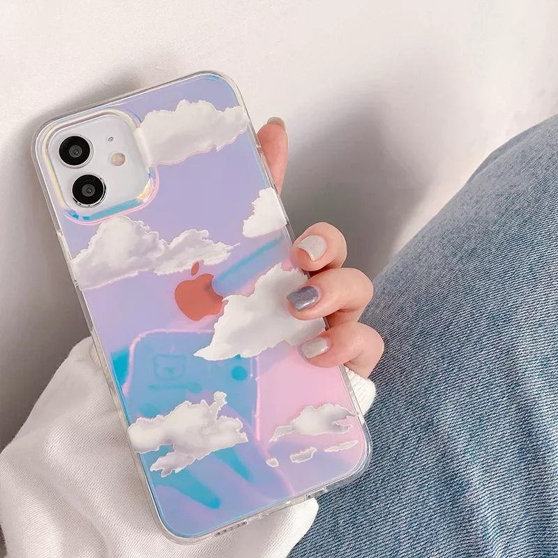 

2022 Trend Original iPhone 13 Pro Max Transparent Clouds Laser Phone Case For iPhone 12 11 Pro X XR XS Max SE2020 7 8 Plus Shock