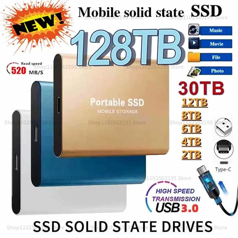 

Original High-speed Portable SSD 128TB 8TB 2TB External Solid State Hard Drive USB3.0 Interface HDD Mobile disco duro for Laptop