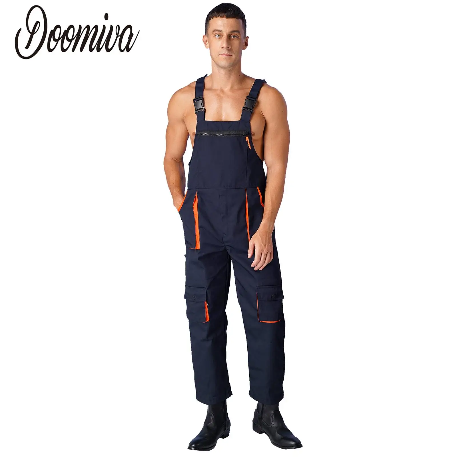 

Overalls Mens Dungarees Bib Jumpsuits Protective Coveralls Strap Playsuits Multi Pockets Trousers Sleeveless Cargo Pants