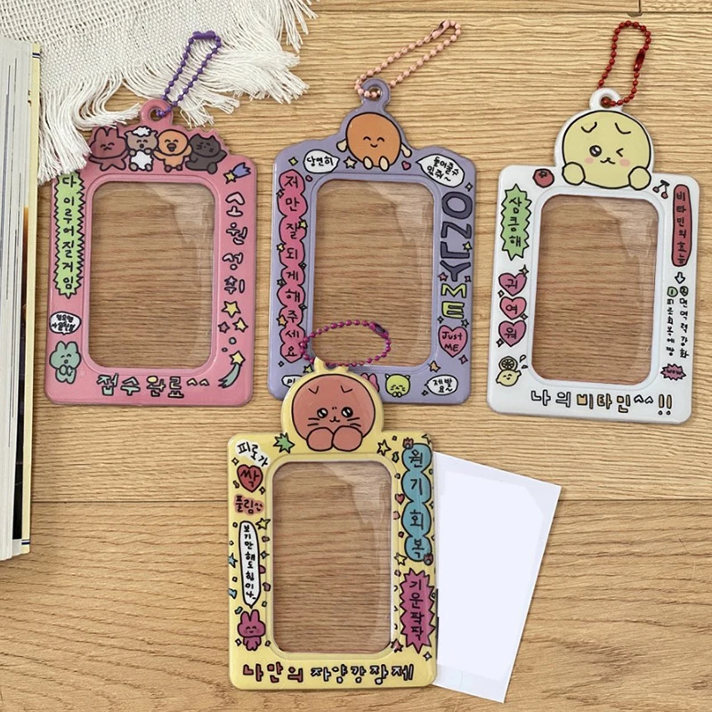 

Korean Cartoon Photocard Holder Idol Photo Display Photo Pocket 3 Inch Photo Frame Keychain Protector Card Holder Photo Sleeves