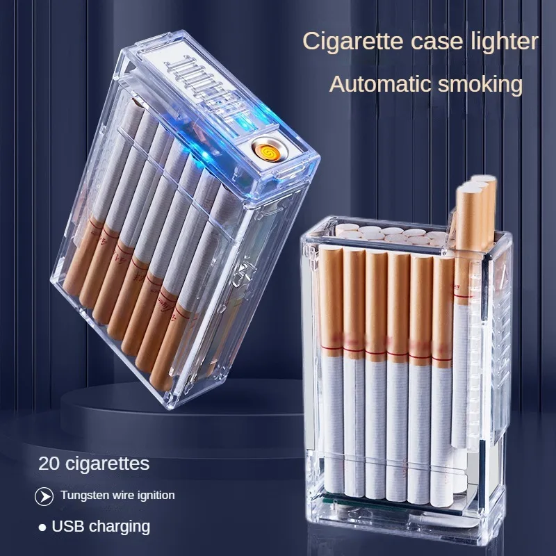 

2023 New cigarette box lighter all-in-one charging transparent automatic cigarette box lighter 20 cool lighters usb lighter