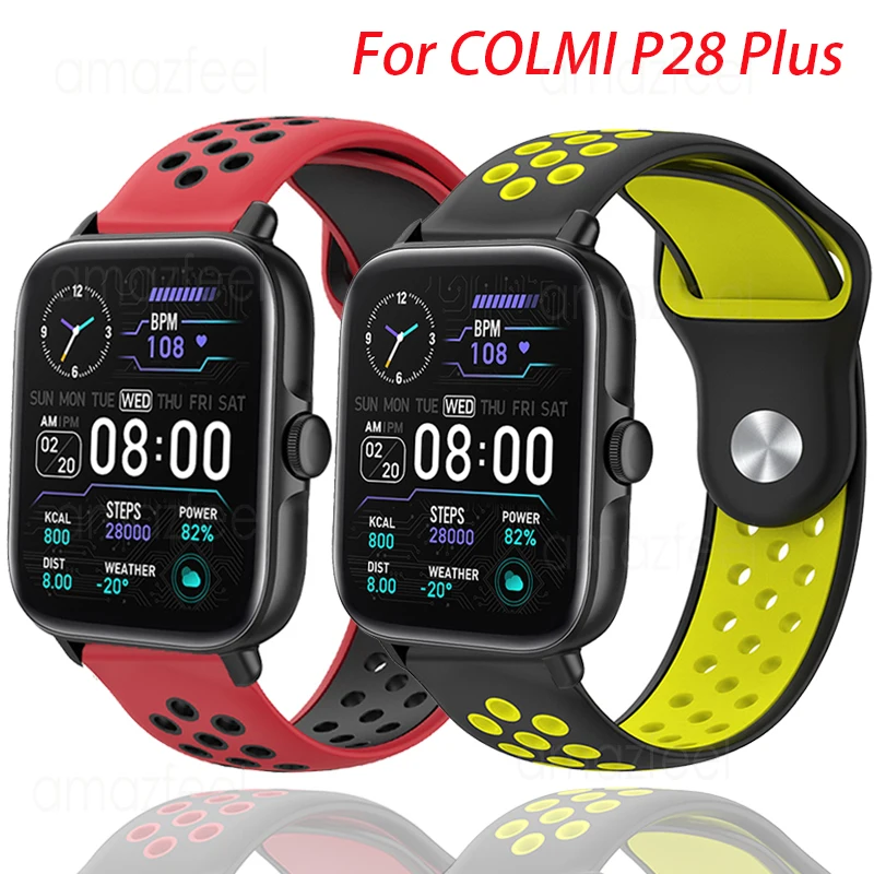 

Ремешок для часов Xiaomi Colmi P8/Plus GT/Pro/Mix/Max/SE/BR/P9/P10/P12, спортивный силиконовый браслет COLMI P28 Plus, 20 мм