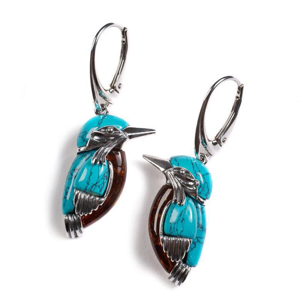 

Vintage Ethnic Style Oil Drip Process Kingfisher Bird Earrings for Women Bohemian Nature Style Earrings Indian Jewelry