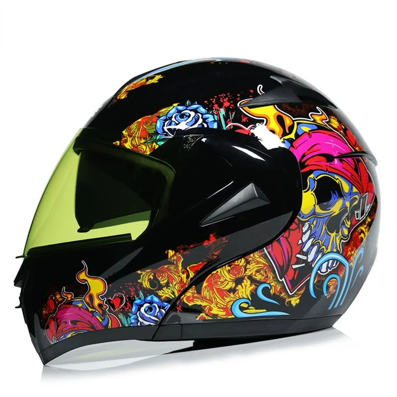 Motorcycle Helmet Men Flip Up Helmet Double Len Full Helmet Running Helmet Imitation Carbon Fiber Pattern Road Flower Helmet 808