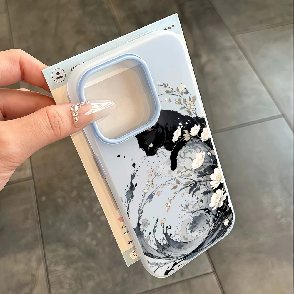 Фото Чехол для iPhone 17 15 16 14 Pro Max Plus с художественным дизайном «Волна и кошка», а также для iPhone 13 11 12 ProMax XS XR 7 8 Plus, в конфетных цветах №5