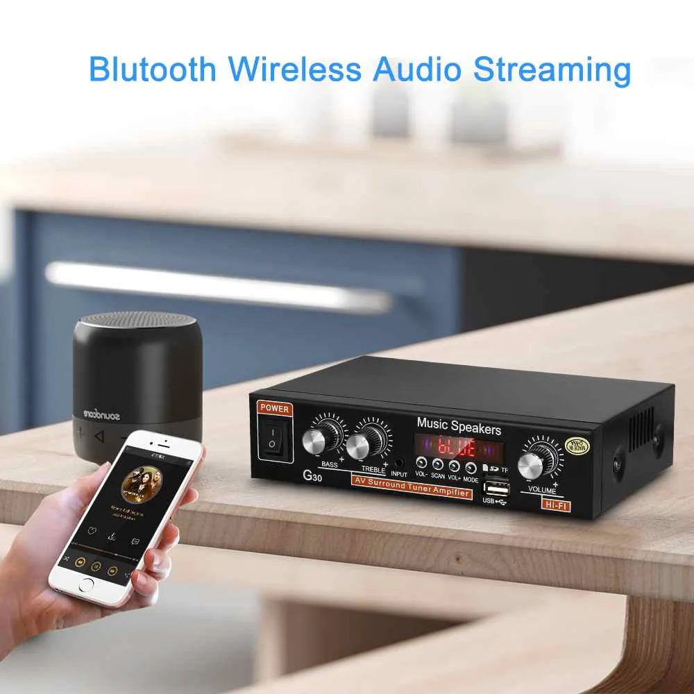 

AG01 45W+45W Home Car Amplifiers 2 Channel bluetooth 5.0 Surround Sound FM USB Remote Control Mini HIFI Digital Amplifier Stereo