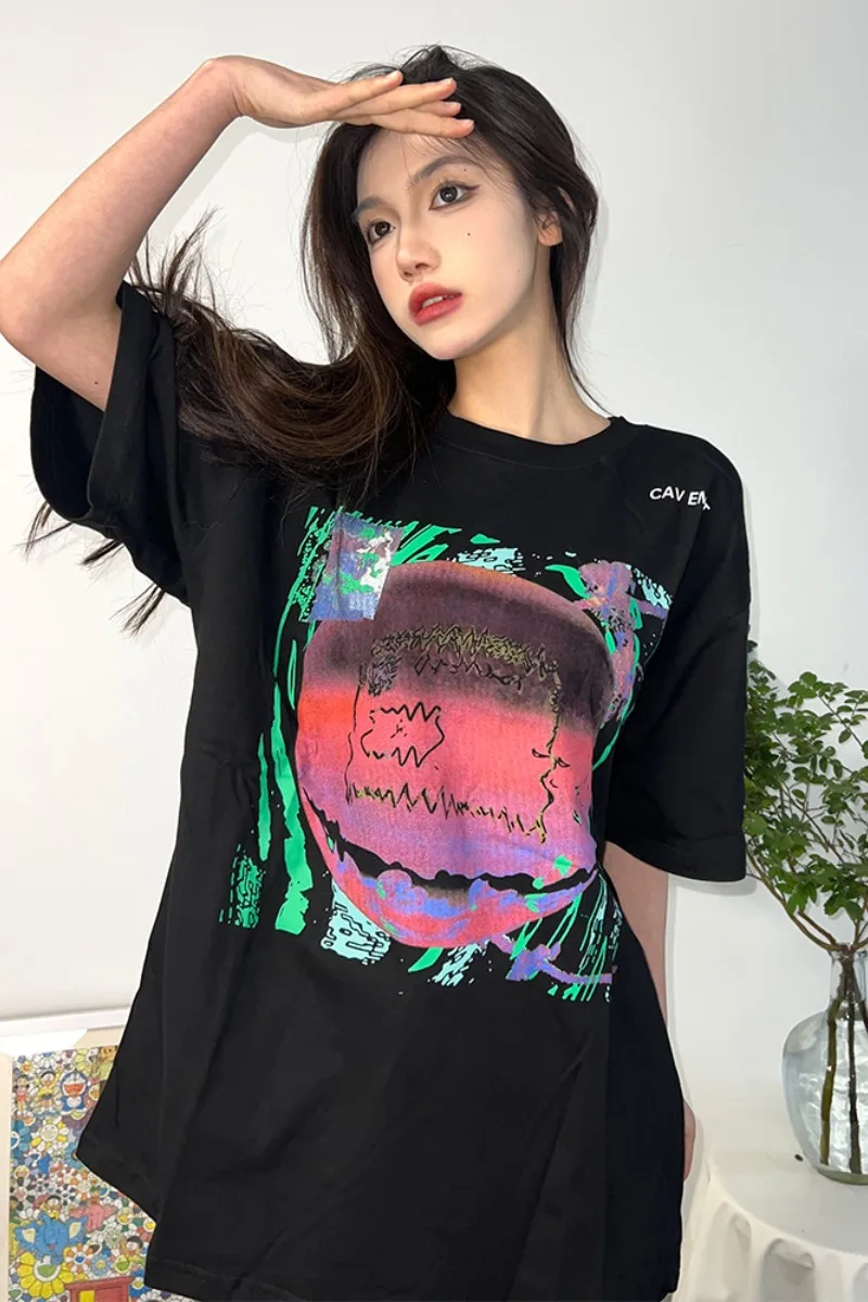 

CAVEMPT C. E Neon Earth Print Short Sleeve T-Shirt Men's and Women's Japanese Fashion Loose Round Neck Half Sleeve