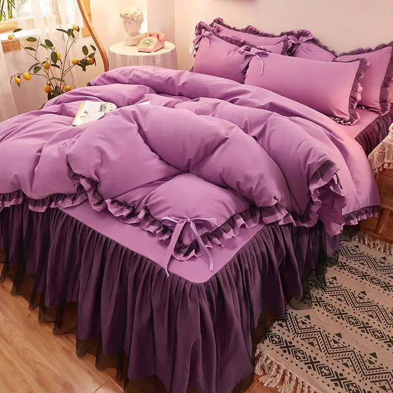 

Cute Princess Style Quilt Cover 4-piece Set Luxury Double Bed Bedding Set 4pc Duvet Cover Set Bed Sheet Pillowcase Four Seasons