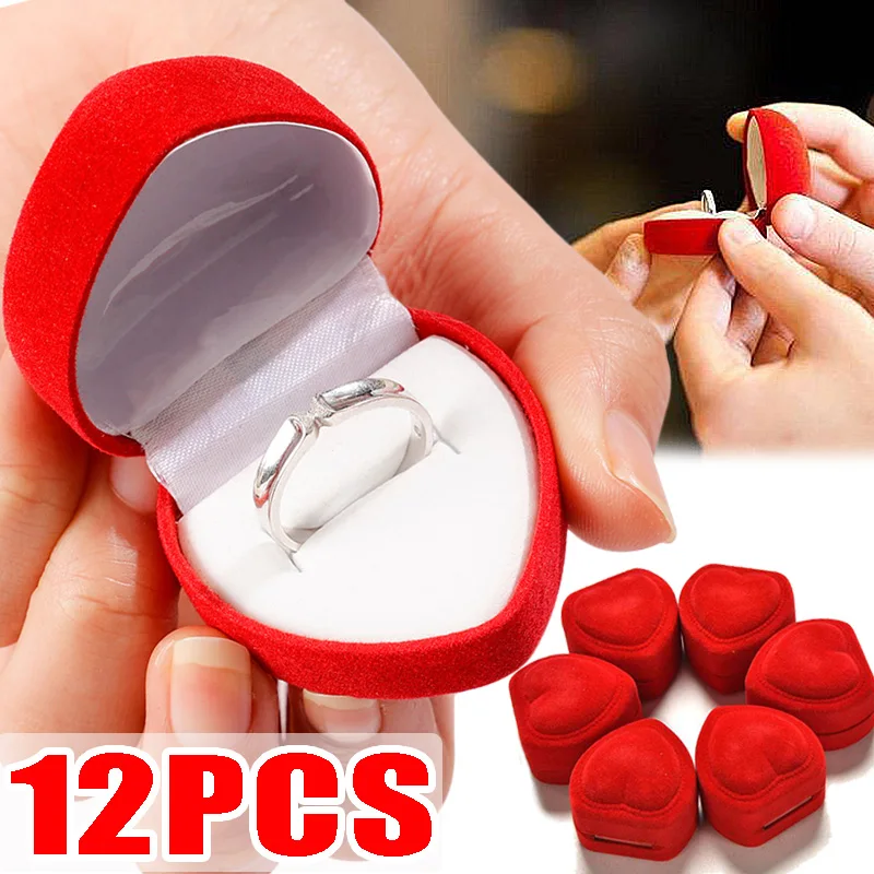 

Red Velvet Wedding Rings Storage Box Heart Proposal Ring Box Valentine's Day Romantic Jewelry Storage Display Boxes Cases Holder