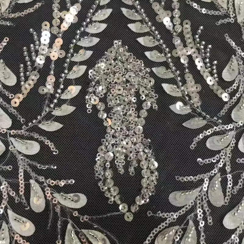 Новая кружевная сетчатая ткань премиум класса с аппликацией в виде листьев и