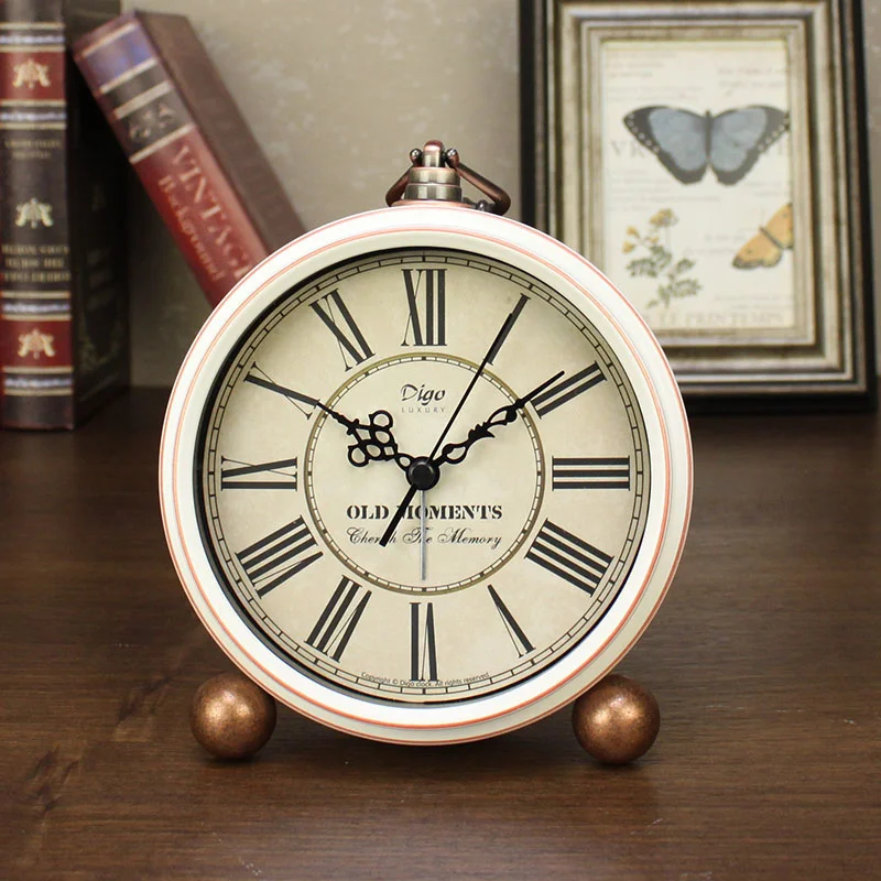 

Настольный металлический будильник в стиле ретро, тихие винтажные настольные часы в скандинавском стиле для спальни, антикварные часы для ...