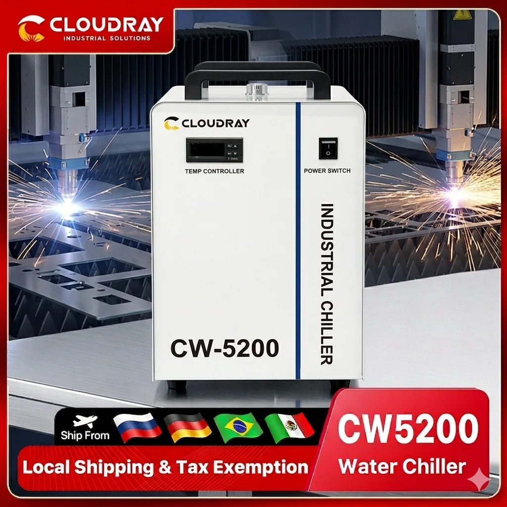 Фото Промышленный водоохладитель Cloudray CW5200 50/60 Гц для охлаждения лазерных трубок CO2-лазеров мощностью 150 Вт для гравировальных и режущих станков №1