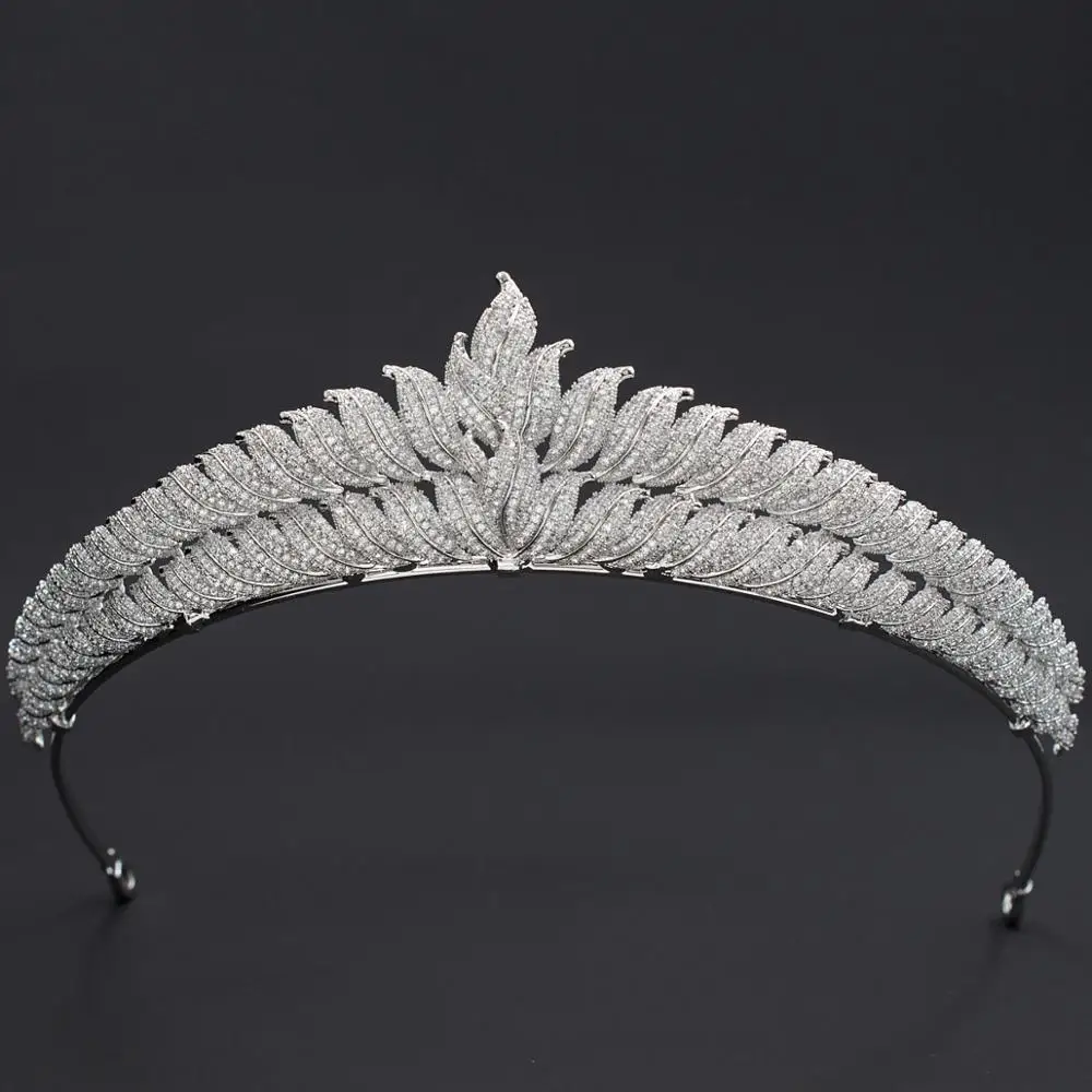 Pretty Leaves Cubic Zirconia Wedding Bridal Princess Tiara Crown Diadem Women Hair Jewelry Accessories