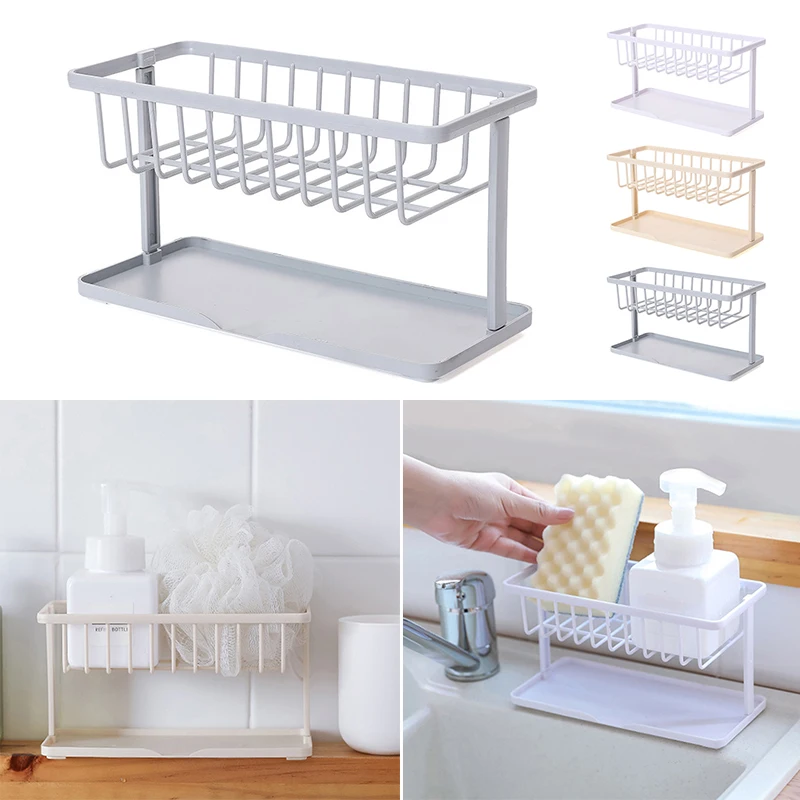 

Kitchen Double Layer Sponge Holder Storage Shelf Draining Rack Organizer White/ Apricot/ Gray Racks Kitchen Storage Accessories