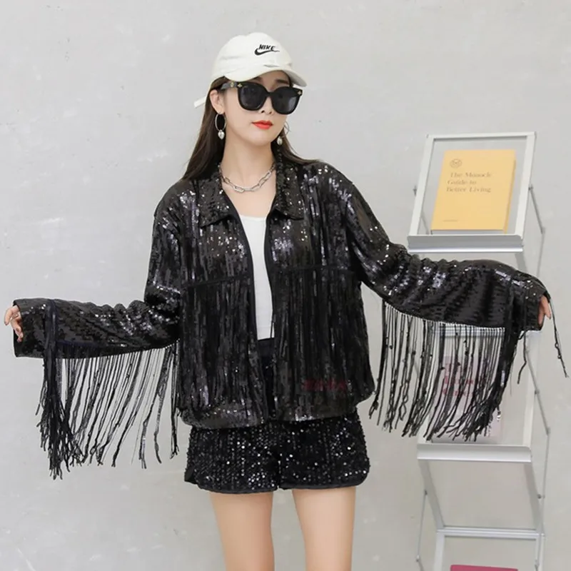 

Куртка женская Светоотражающая с длинным рукавом, шикарный уличный топ в стиле хип-хоп с вышивкой и блестками, серебристая верхняя одежда с...