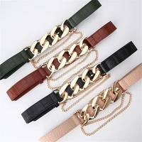 fashion luxury punk style pu leather waistband dress decoration gold chain belt waist chain thin belt waist belts