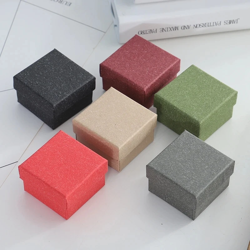 

24pc Paper Jewelry Storage Box Cute Small Gift Box For Wedding Ring Earrings Packaging Pendant Display Black Sponge Square Shape