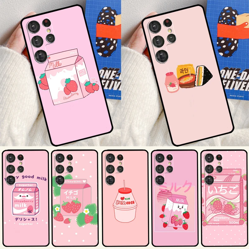 Чехол для телефона Kawaii Strawberry Milk Samsung Galaxy S25 Ultra S24 S23 S9 S10 S20 S21 S22 Plus FE Cover