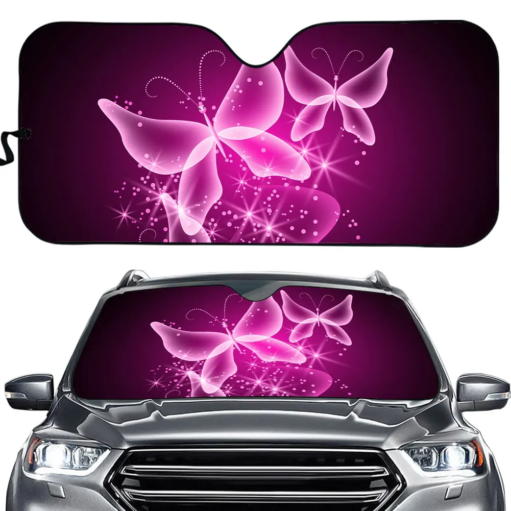 

Front Windshieled Sunshade for Car Glowing Butterfly Print Auto Visor Shield Cover Summer Vehicle Sun Shades Fit Most Cars SUV