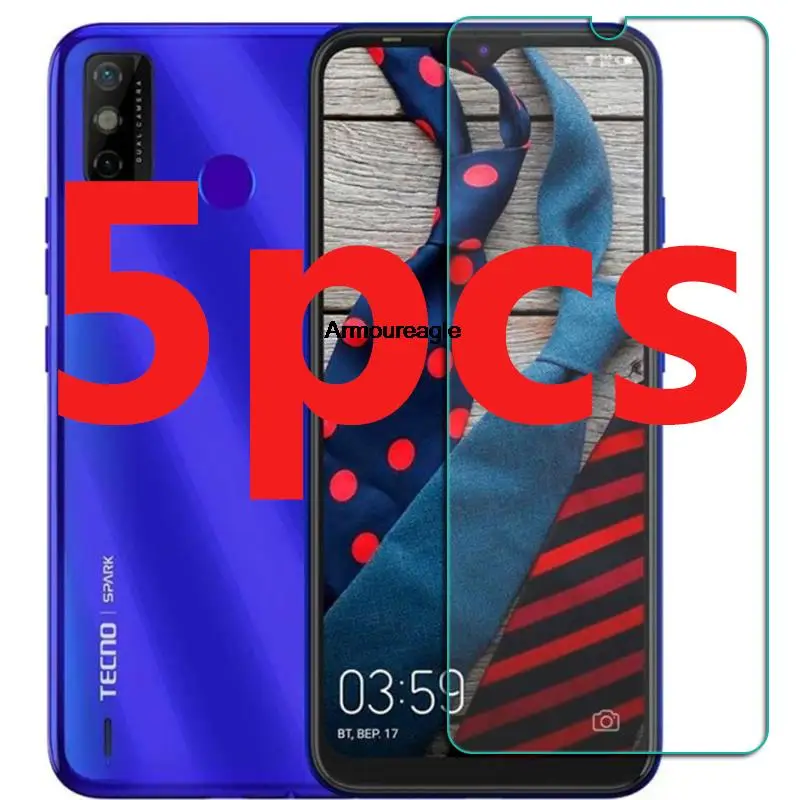 

5pcs clear tempered glass hd guard on the for tecno spark 7 6.52inch spark7 kf6j protective film screen protector phone cover