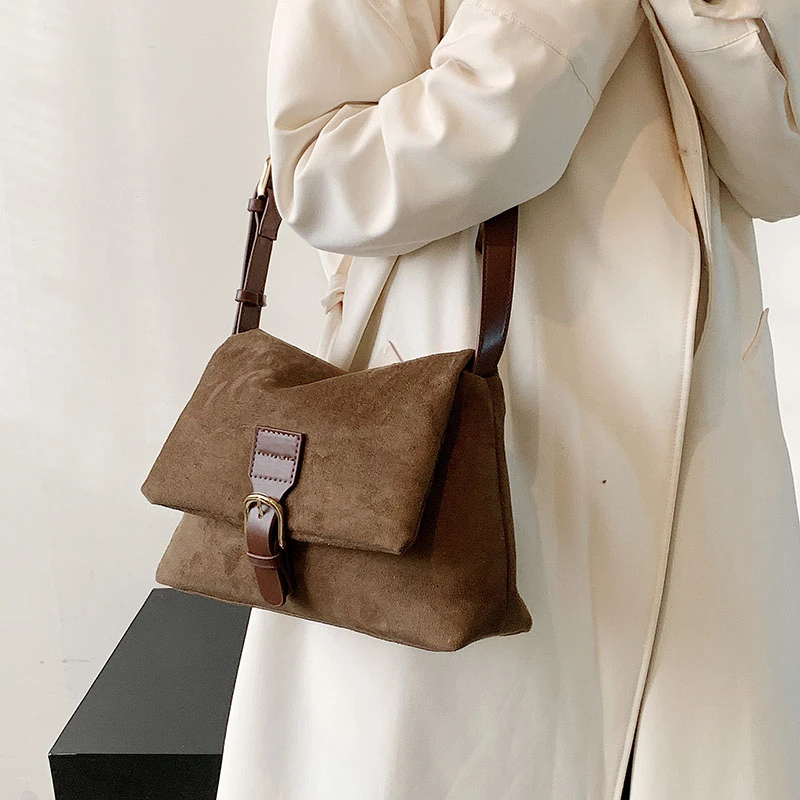 Vintage Women's Commute Totes Bag High Quality Suede PU Leather Shoulder Messenger Bags 2023 Simple Female Travel Handbags Brand