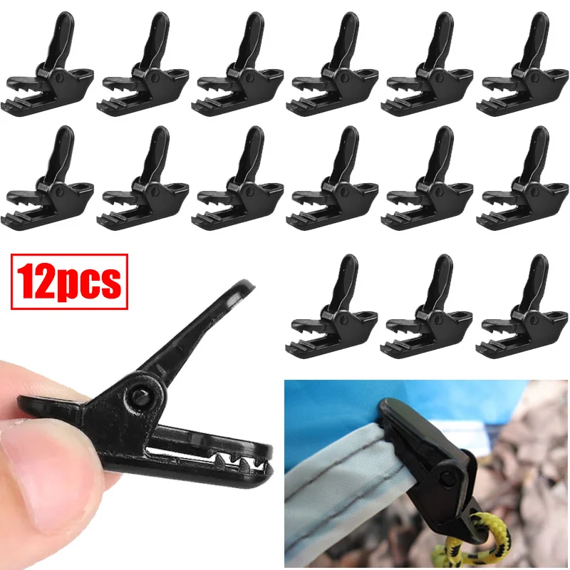 

12Pcs Awning Clamp Tarp Clips Snap Hangers Tent Camping Survival Tighten Tools for Outdoor Camp Hike Caravan Jaw Grip Supplies