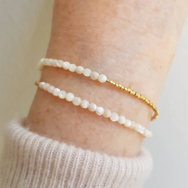 

Vlen 2023 New In Mother Of Pearl Shell Dainty Bracelet Gold Color Miyuki Delica Tiny Beads Bracelets for Women Jewelry