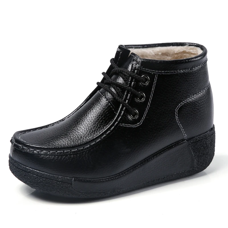 

Women Boots Winter Shoes Genuine Leather Ankle Boots Thick Heel Women Shoes Snow Botas Mujer Casual Booties Warm Winter Sneakers
