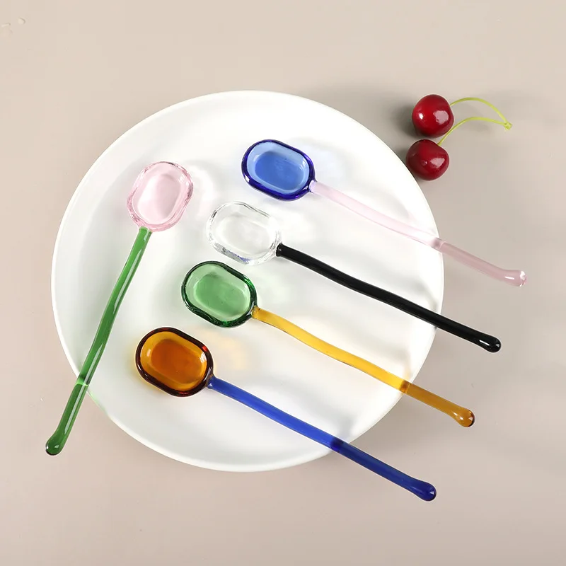 Creative Glass Milk Spoons Colored Transparent Coffee Desser