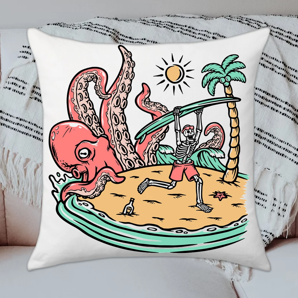 

Skull Beach Surfing Throw Pillow Cover Outdoor Camping Car Cushion Cover Home Decorative Living Room Sofa Pillow Case 45x45cm