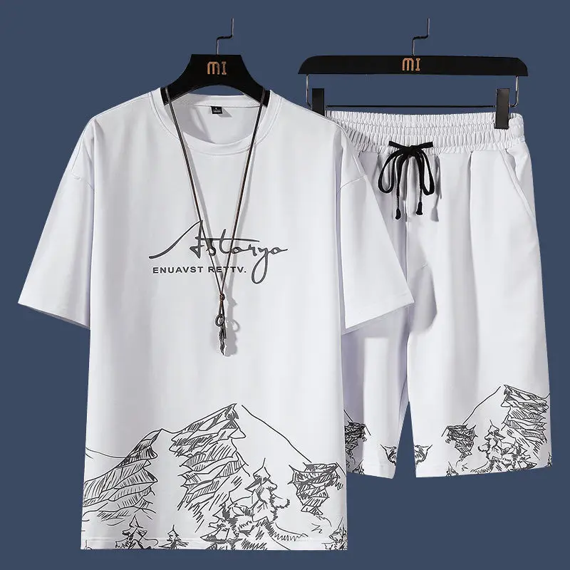

Men's T-shirt + Shorts Set Summer Breathable Casual T shirt Running Sets Fashion Harajuku Printed Male Sport Suit 2022 New
