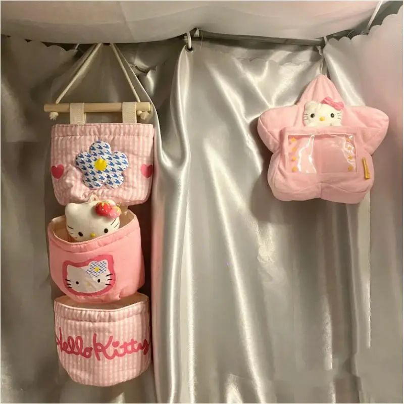 

Кавайная мультяшная сумка для хранения Hellokittys Sanrios, подвесная сумка для хранения, сумка-Органайзер, настенная Хлопковая сумка-Органайзер, влагостойкая