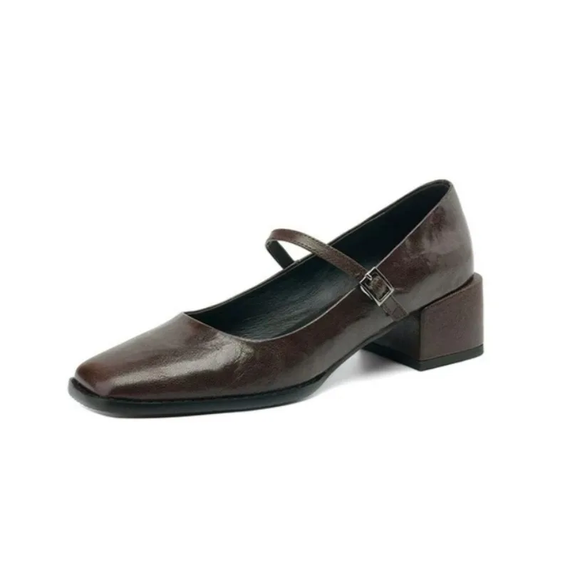 Модная женская обувь на среднем каблуке с квадратным носком элегантная Marie Janes