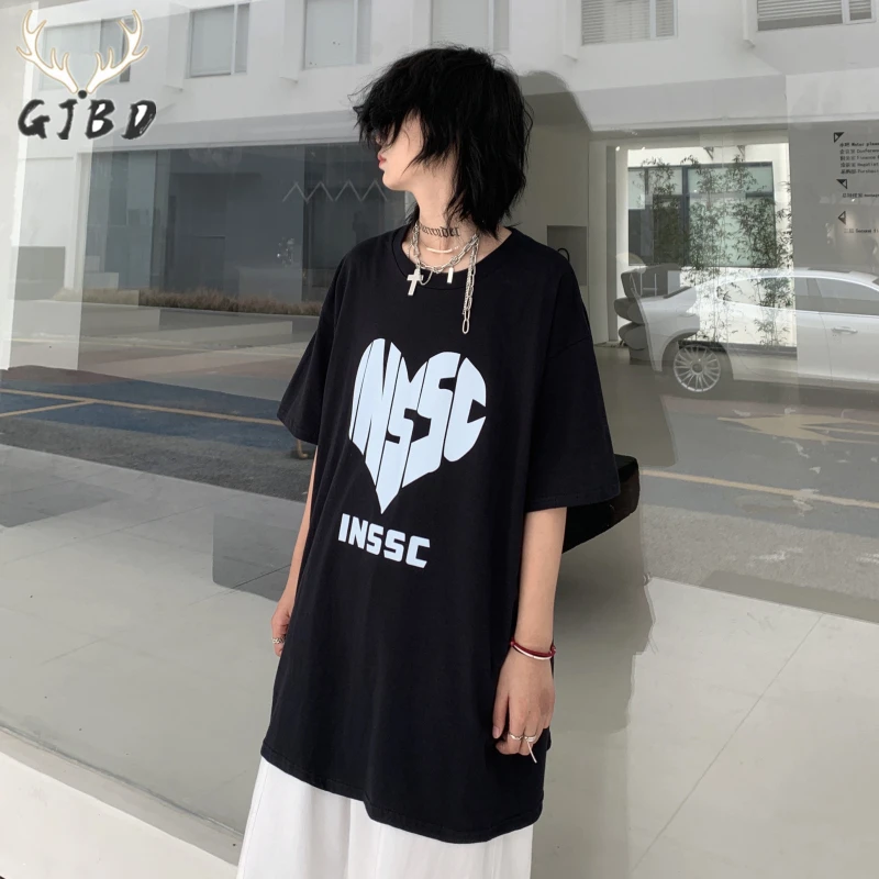 

Summer Short Sleeve Women T-Shirt Black Round Neck Streetwear Letter Print Baggy Plus Size Korean Casual Fashion Oversized Tops