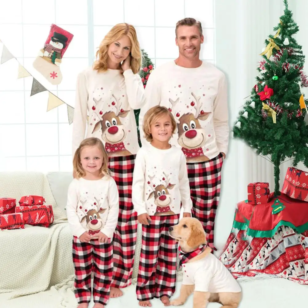 

1 Set Christmas Pajamas mother kids Outfit Sets Parent-child Pajamas Casual Family Gathering Top Pants Sleepwear Costume