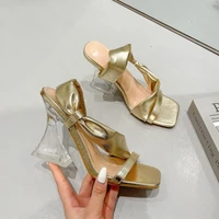 fashion golden patent pu leather women slippers summer new sexy open toe wedge sandals ladies high heels party shoes women