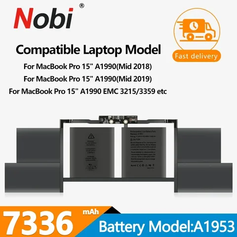 Аккумулятор NOBI A1953 для ноутбука Apple Macbook Pro A1990, 15 дюймов, сенсорная панель (Mid 2018/2019), EMC3215, EMC3359, MR962LL, 11,4 в, Вт/ч