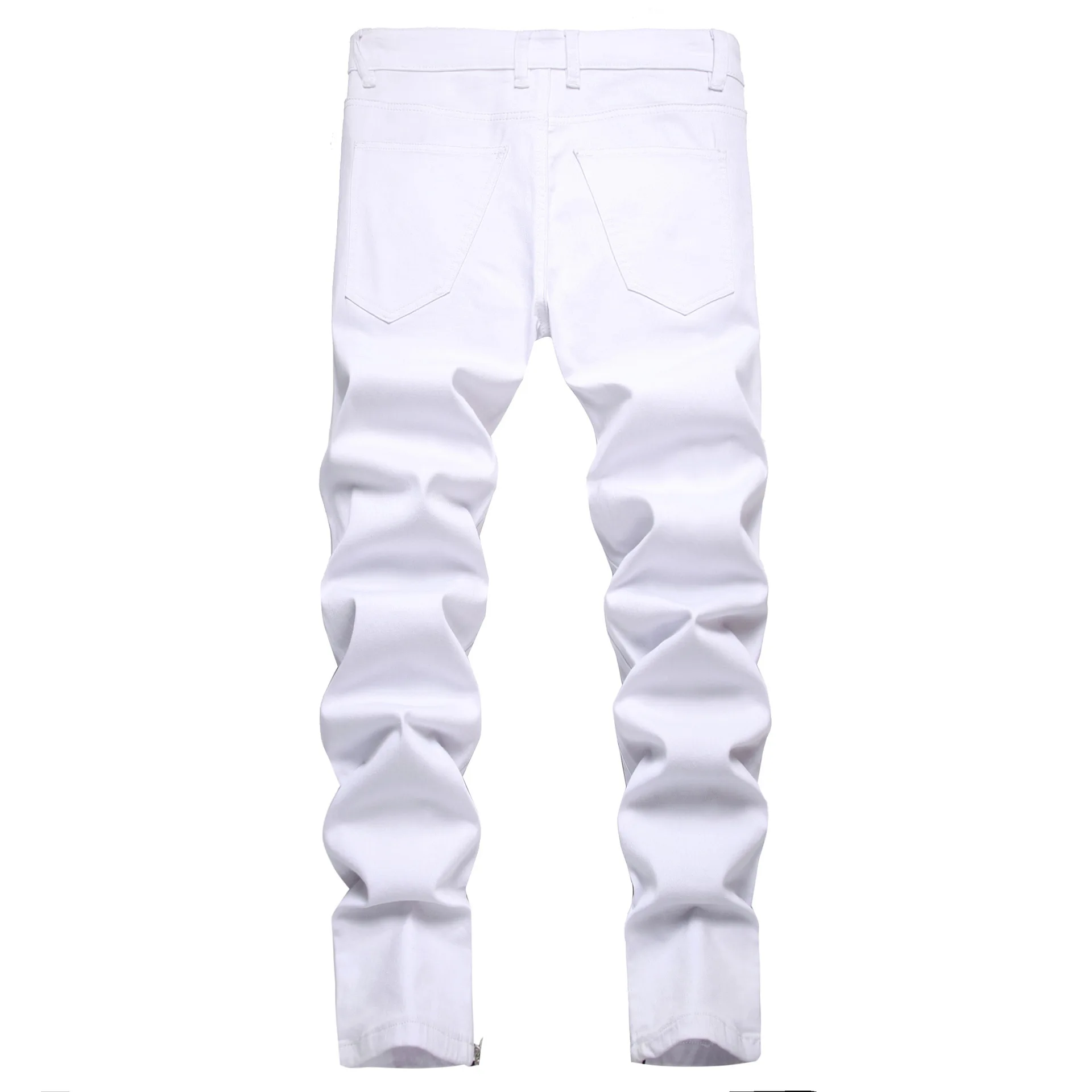 Spring Autumn Fashion Button Mens White Biker Jeans Men's Distressed Stretch Jean Casual Denim Pants Jeans Straight Trousers