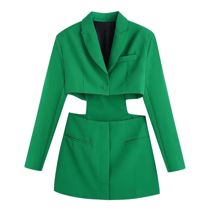 Hollow Out Waist Blazer Jacket Sexy Office Ladies Long Sleeve Bodycon Outwear Za 2022 Women Summer Robe Chemise Femme Chic Coat