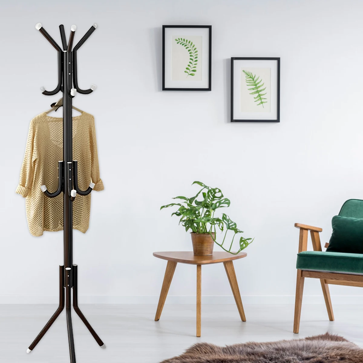 

L Standing Coat Rack Metal Free-Standing Coat Rack 3 Layers Free Standing Hall Tree with 12 Hooks Space Saving Cloth Hanger