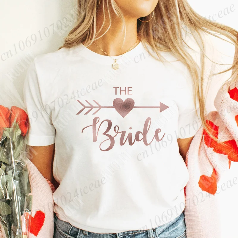 Bridesmaid Team Bride Tribe T-shirt Golden Font Print Short Sleeve Tees Bridal Shower Wedding Tops Bachelorette Party Evjf Shirt
