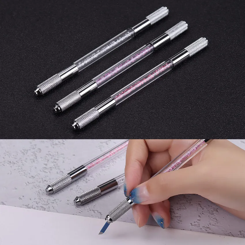 

Двойное применение для плоских или круглых игл, ручная двухсторонняя Хрустальная акриловая тату-ручка, микроблейдинг, Перманентный макияж Eyebro