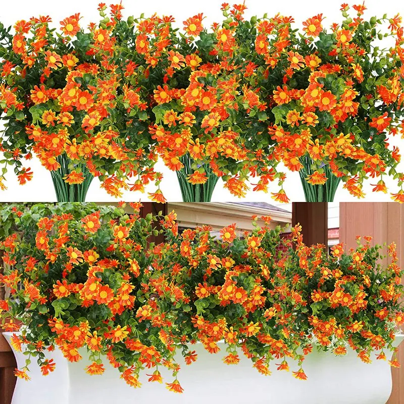 Promotion! 6 Pack Artificial Flowers For Outdoors Winter Color Resistant Boxwood Shrubs With Flower Fake Hanging Plants Greenery |