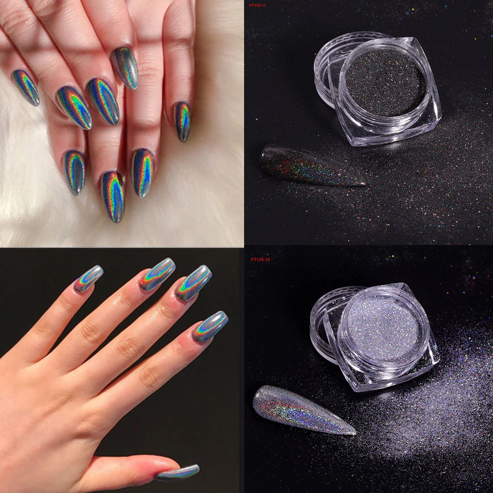 

1 Box Nail Glitter Powder Iridescent Pigment Holographic Nail Art Dust Sparkle Gel Polish Flakes for Manicures Decorations